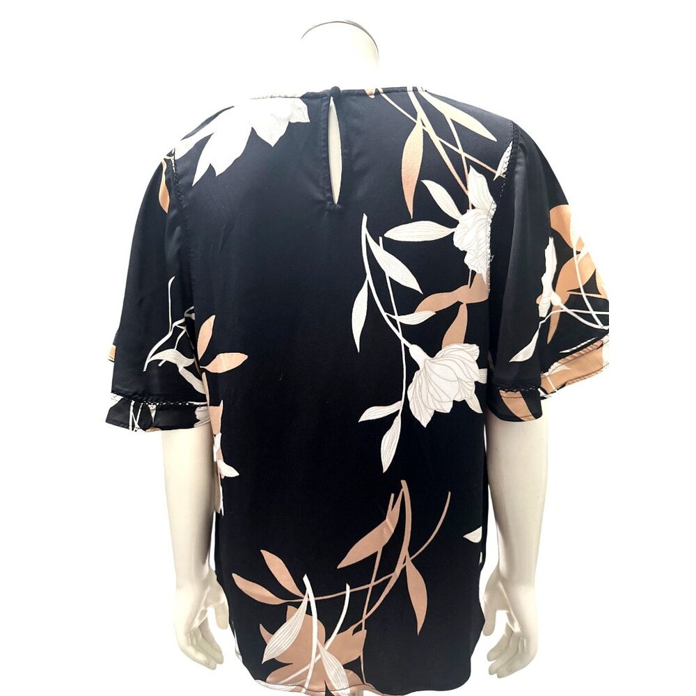 Ann Taylor SP Black Floral Blouse Flutter Sleeves Lightweight Career Top - Picture 6 of 10